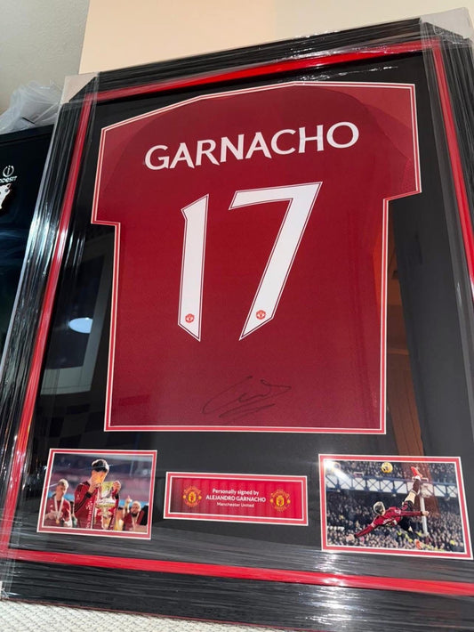 Signed Framed Alejandro Garnacho FA Cup Winning Manchester United 24/25 Home Shirt