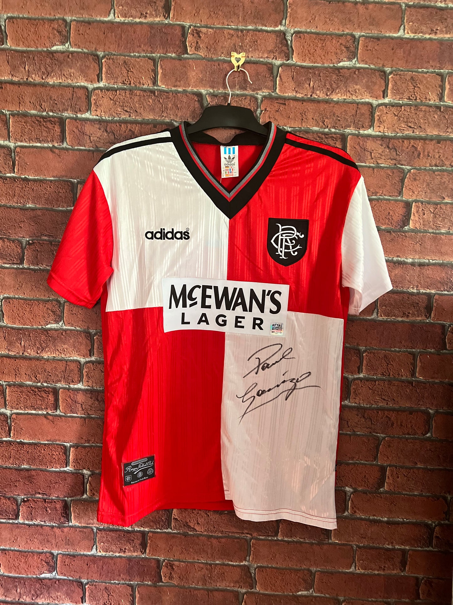 Signed Paul Gascoigne Rangers 1995/96 Away Shirt W/Aftal Witnesses Sticker