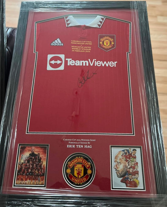 Signed Framed Carabao Cup Final Erik Ten Hag Manchester United Player Version Home Shirt