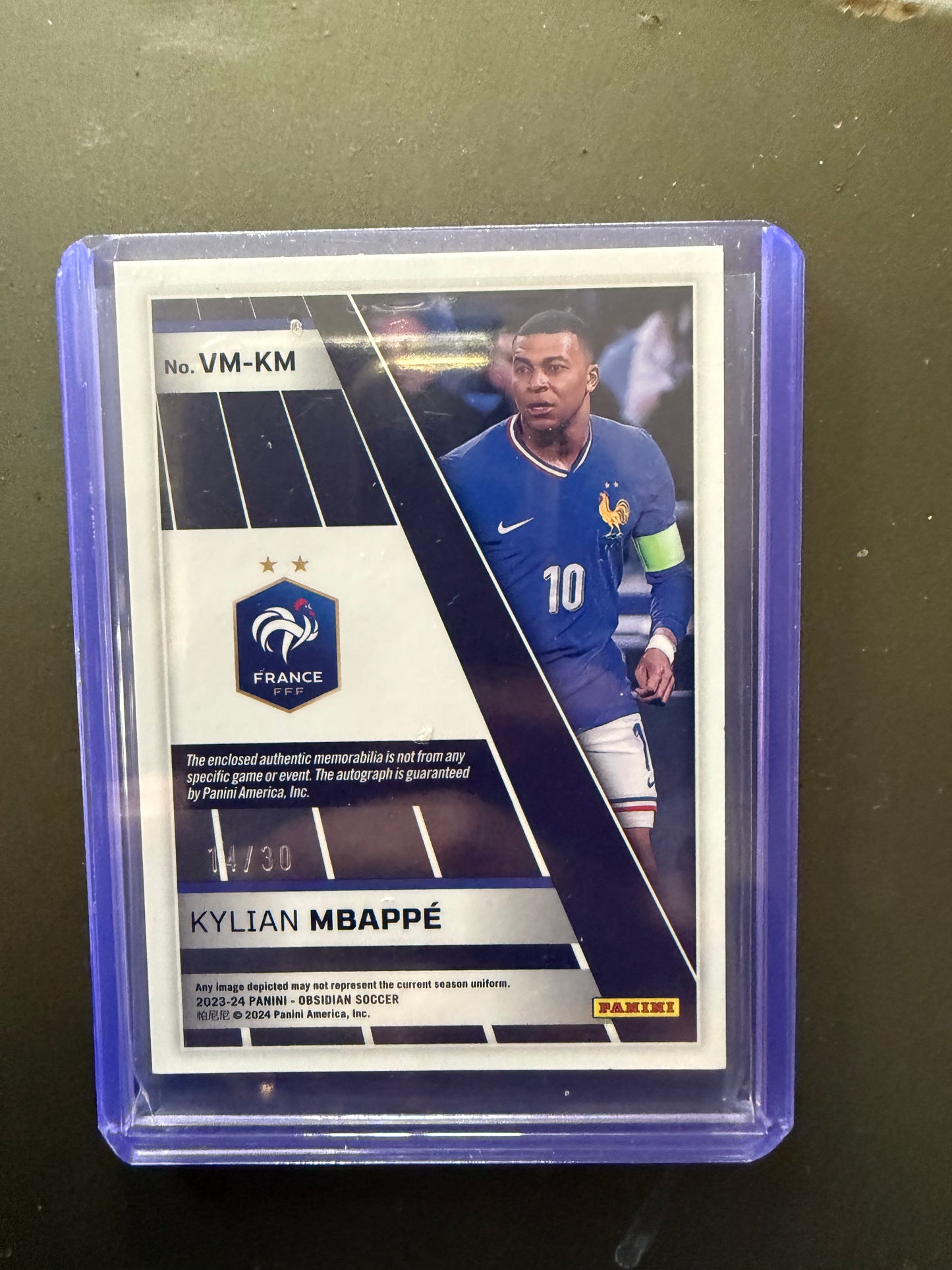 Signed Panini Obsidian Kylian Mbappe 23/24 Patch Auto 14/30 — MINT CONDITION