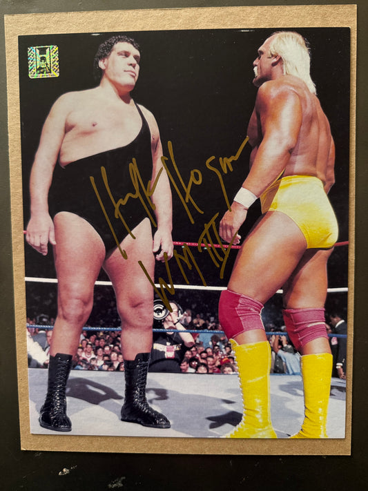 Signed WWE Hulk Hogan WrestleMania 3 Hulk Hogan v Andre The Giant Promo Photo W/Hogan’s Beach Shop Autograph Authentication Sticker