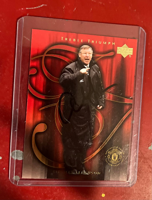 Signed Sir Alex Ferguson Upper Deck Manchester United Treble Triumph 1999 Trading Card