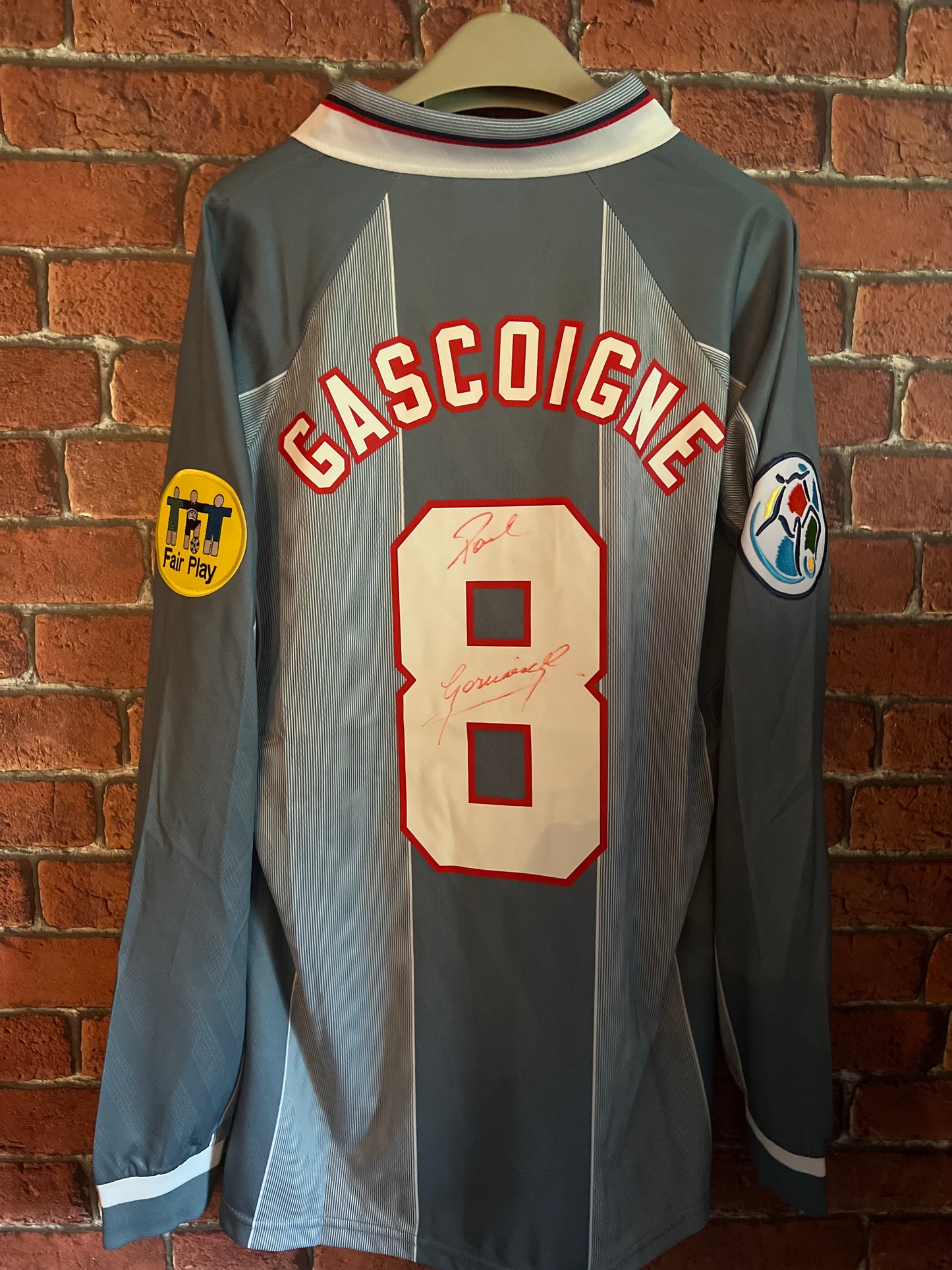 Signed Paul Gascoigne England Euro 1996 Long-Sleeve Away Shirt