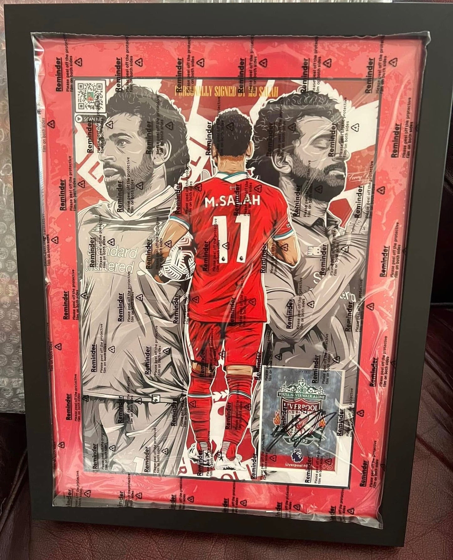 Signed Framed Mo Salah Liverpool Foil Card With QR Code Technology— Showing Salah Goals Compilation