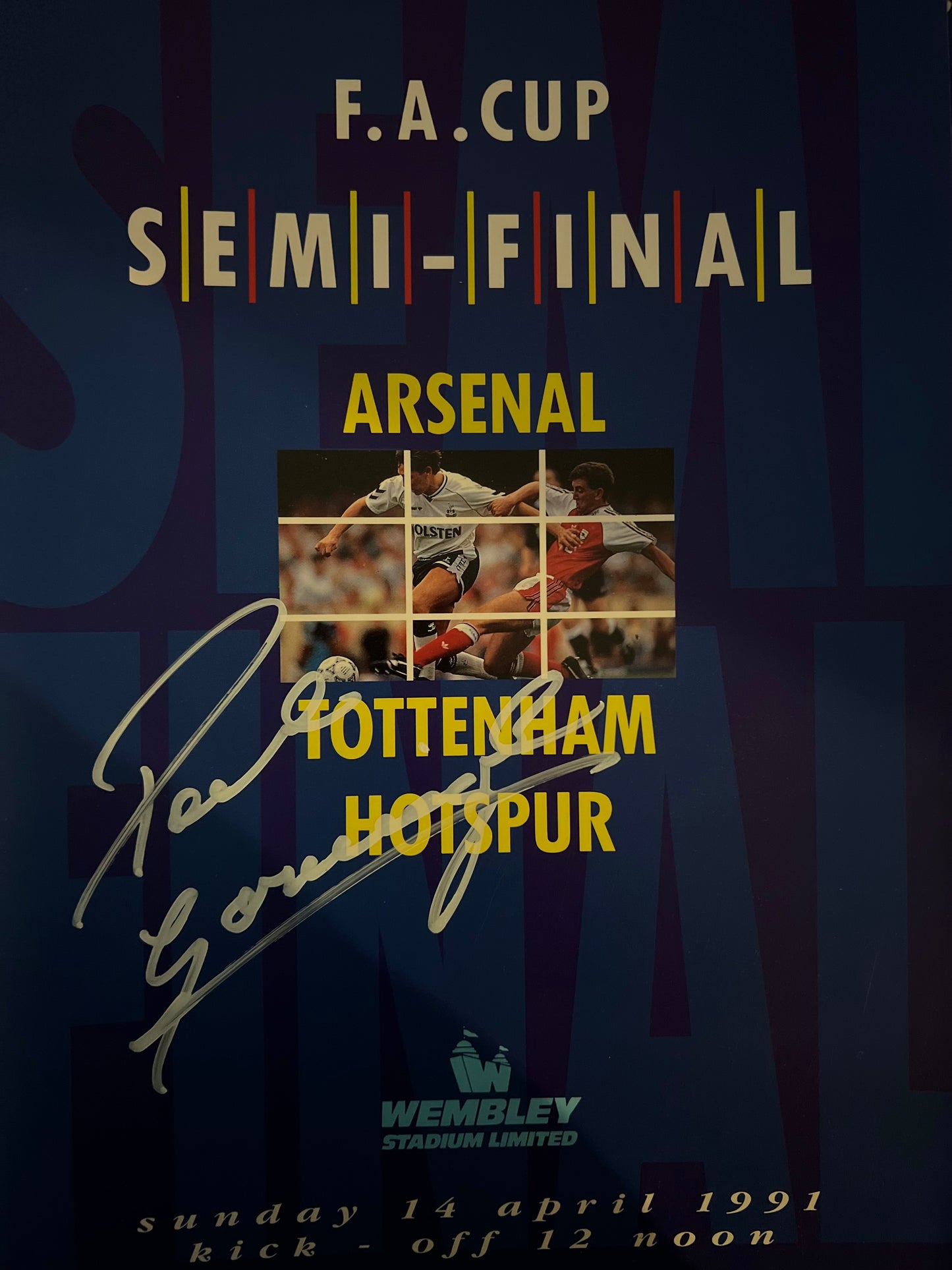 Signed Paul Gascoigne Arsenal v Tottenham FA Cup Semifinal Programme | White Ink Version