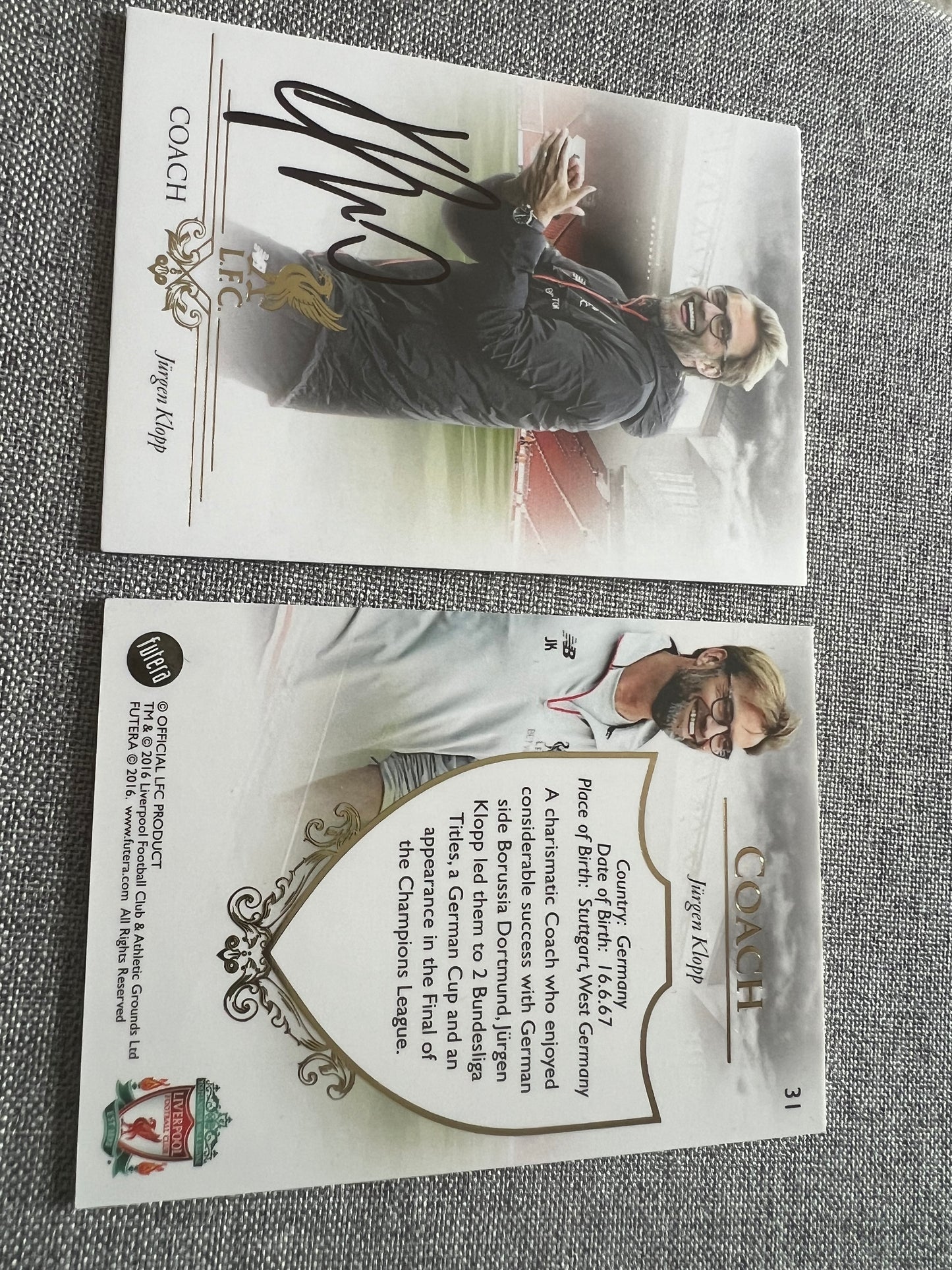 Signed Jürgen Klopp Futera Trading Card