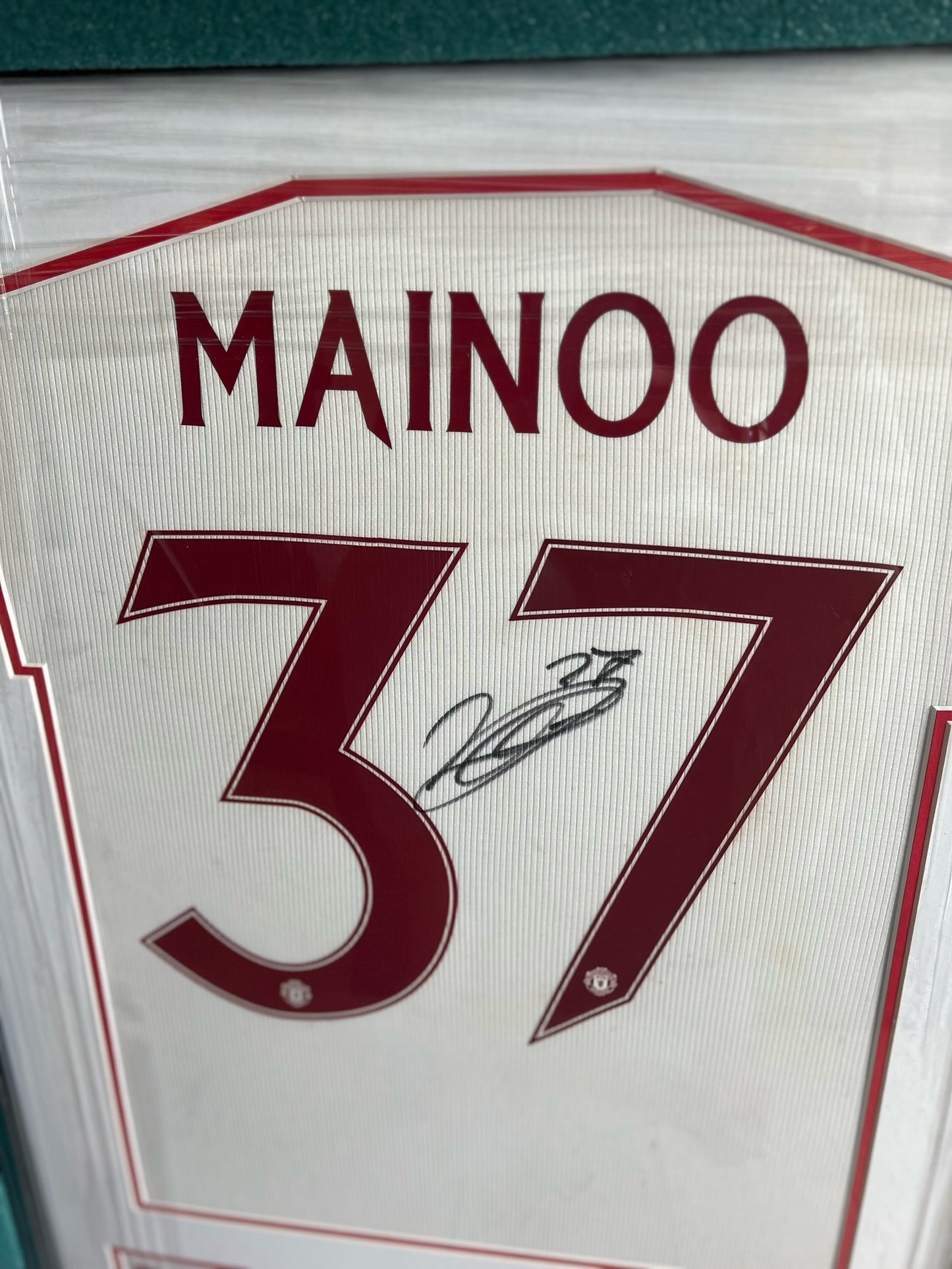 Signed Framed Kobbie Mainoo Manchester United 23/24 3rd Shirt With QR Code Technology