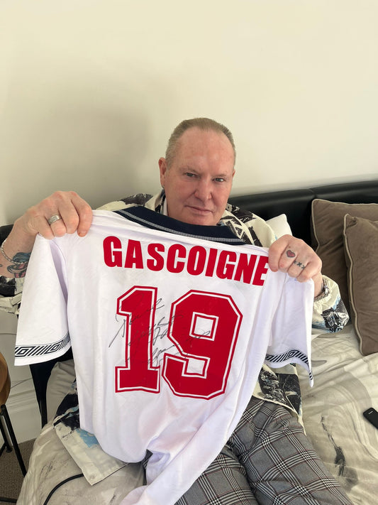 Signed Paul Gascoigne World Cup Italia 1990 Home Shirt (Fully Across Numbers)