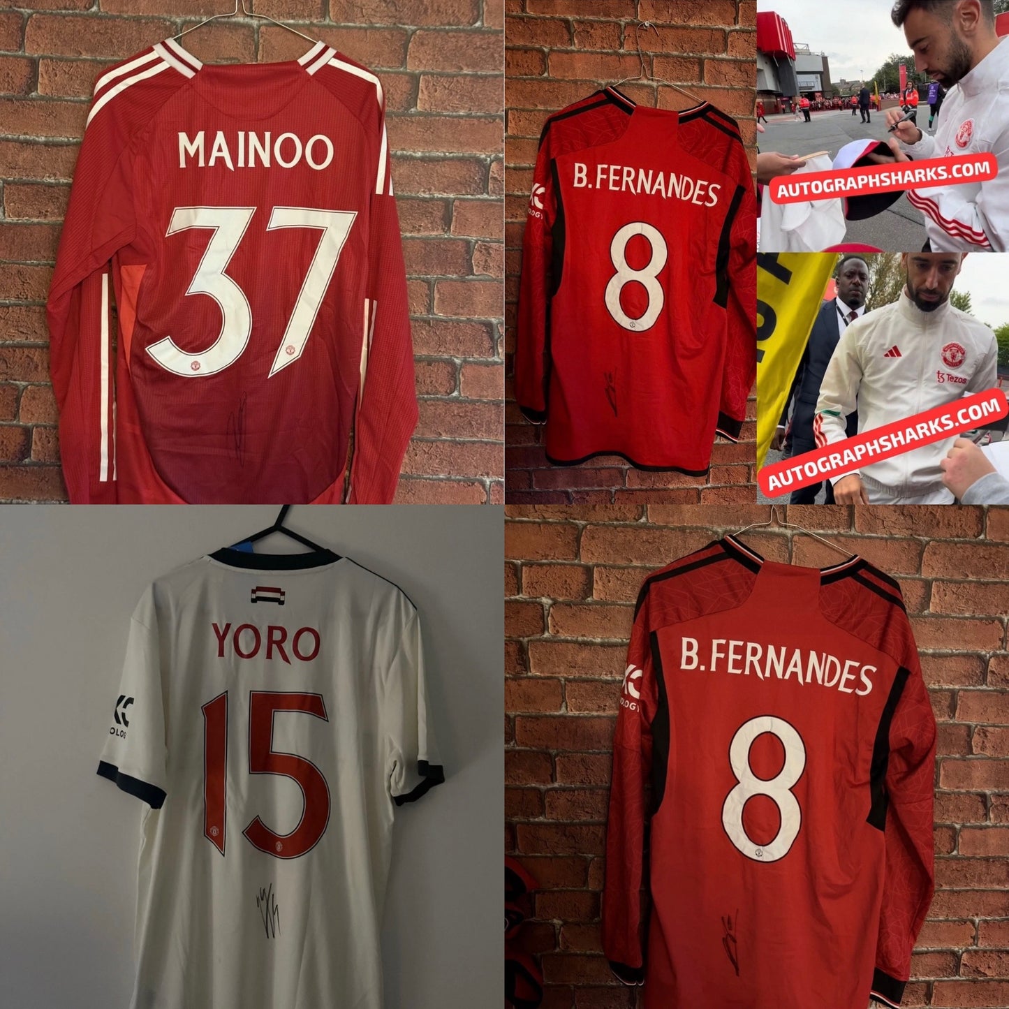 Signed Manchester United 3 Shirt Package - Fernandes, Mainoo and Yoro