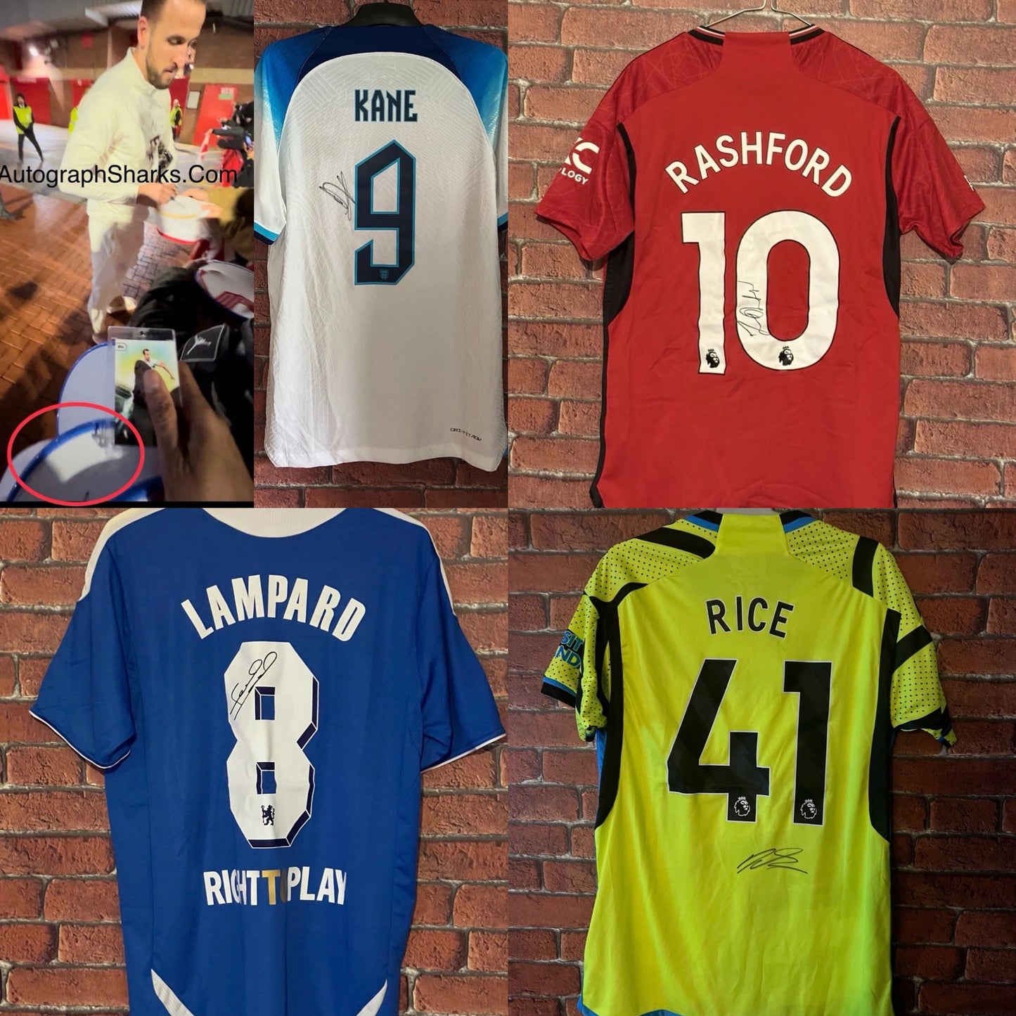 Signed Miscellaneous Shirt Combo - Harry Kane, Declan Rice, Frank Lampard and Marcus Rashford
