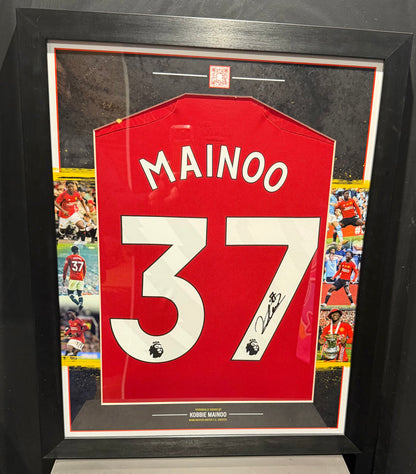 Signed Framed Kobbie Mainoo Manchester United Shirt W/COA & Proof & QR Code Tech
