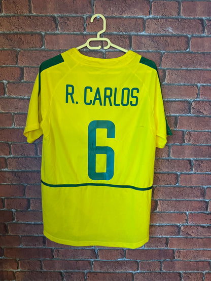 Signed Roberto Carlos Brazil World Cup 2002 Home Shirt With COA