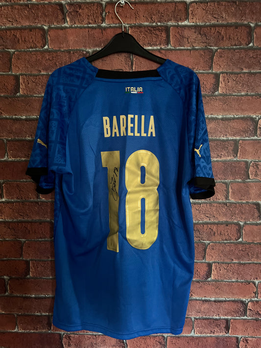 Signed Nicolo Barella Euro 2020 Italy Home Shirt