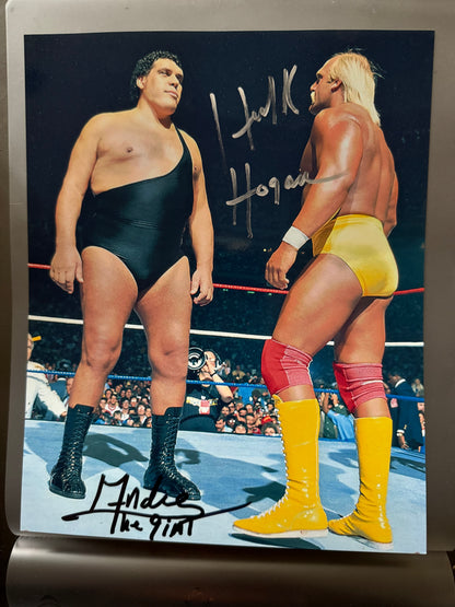 Signed WWE Hulk Hogan and Andre The Giant WrestleMania 3 Hulk Hogan v Andre The Giant Promo Photo W/Shop COA