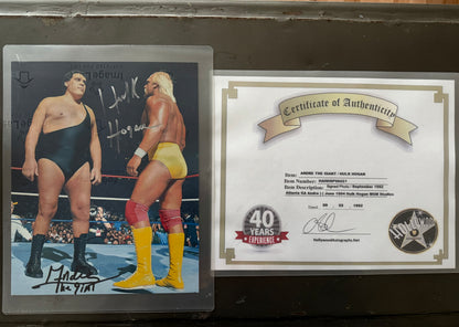 Signed WWE Hulk Hogan and Andre The Giant WrestleMania 3 Hulk Hogan v Andre The Giant Promo Photo W/Shop COA
