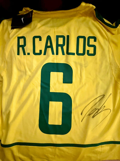 Signed Roberto Carlos Brazil World Cup 2002 Home Shirt