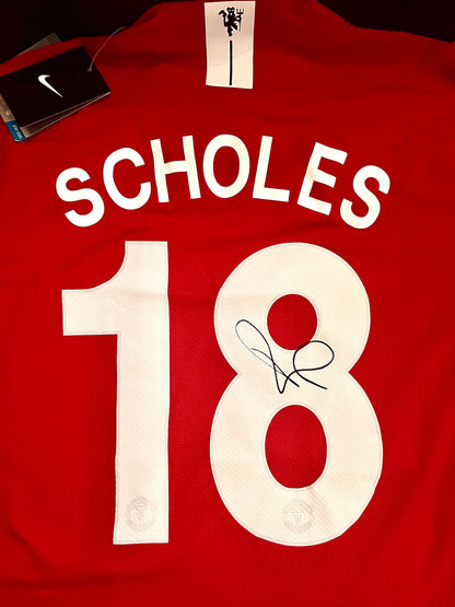 Signed Paul Scholes Manchester United Home Shirt