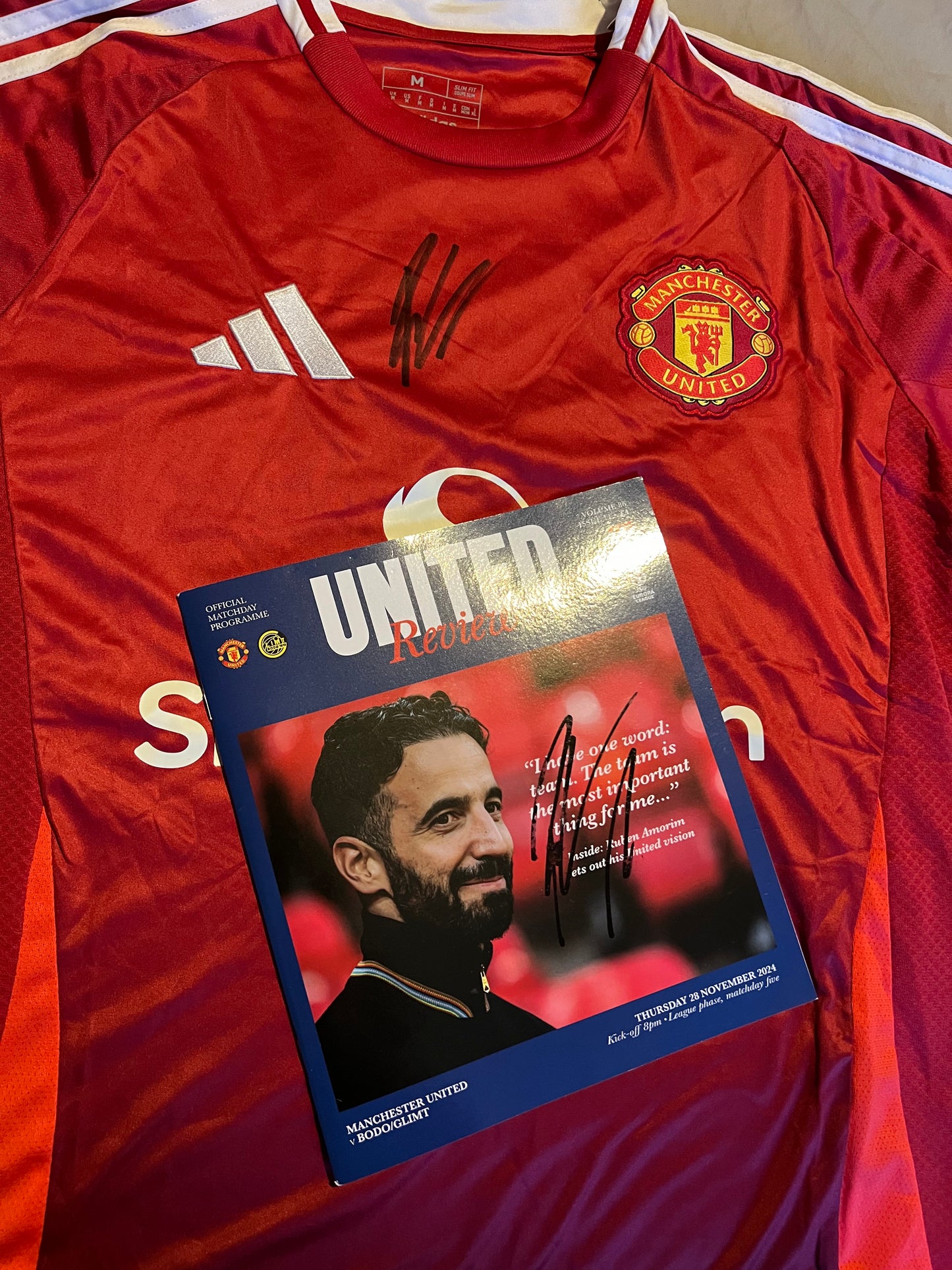 Signed Ruben Amorim Manchester United 24/25 Home Shirt and First Game Programme Package