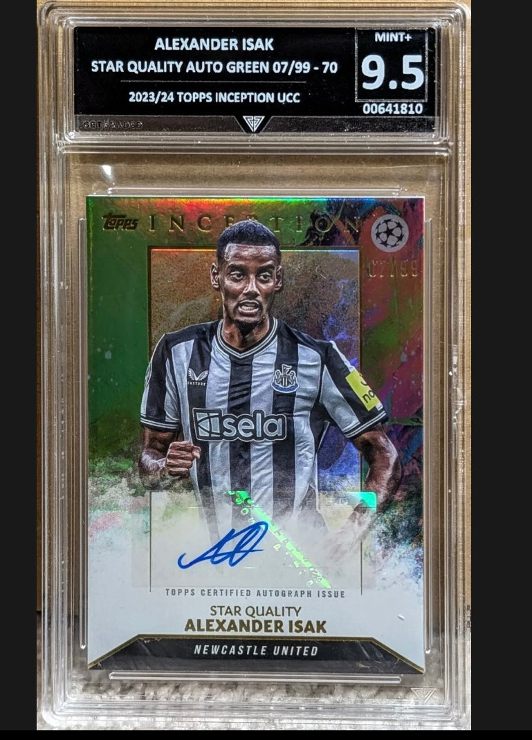 Signed Topps Alexander Isak UCC Inception 23/24 Green Auto 7/99 - GRADED 9.5