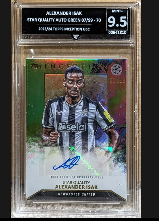 Signed Topps Alexander Isak UCC Inception 23/24 Green Auto 7/99 - GRADED 9.5