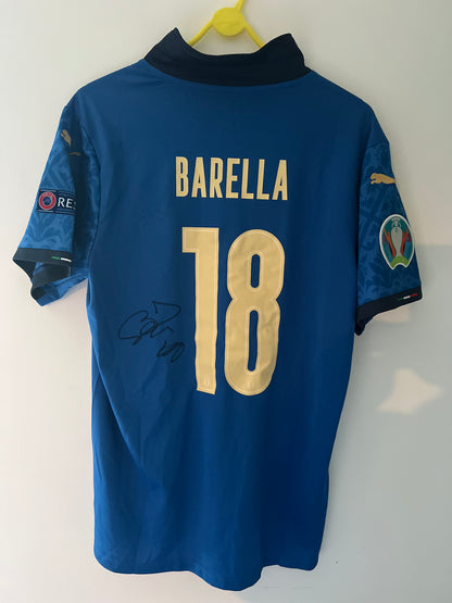 Signed Nicolo Barella Euro 2020 Italy Home Shirt