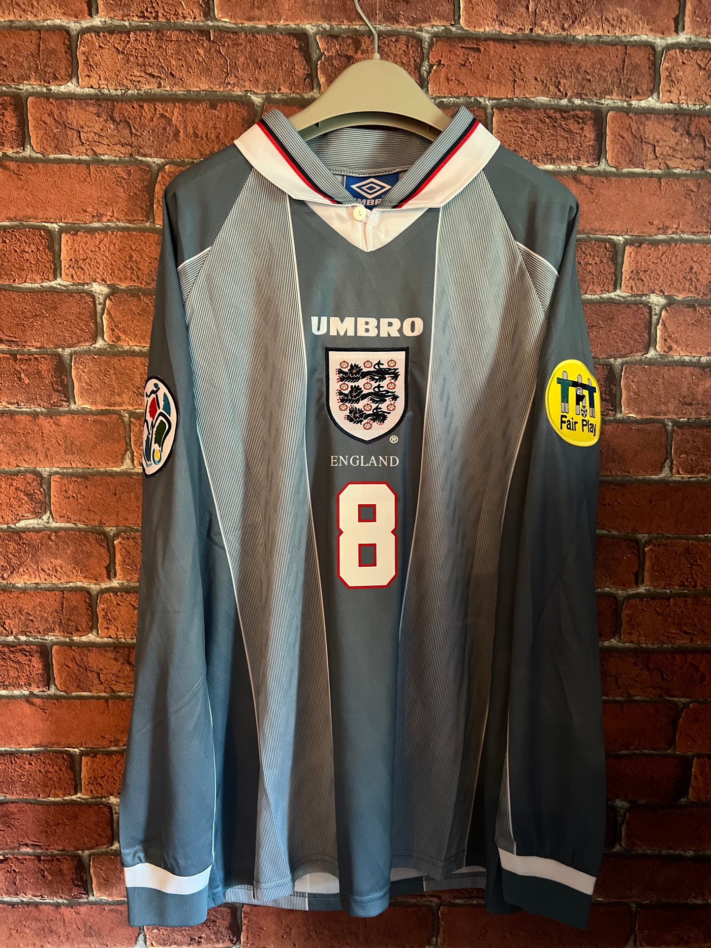 Signed Paul Gascoigne England Euro 1996 Long-Sleeve Away Shirt