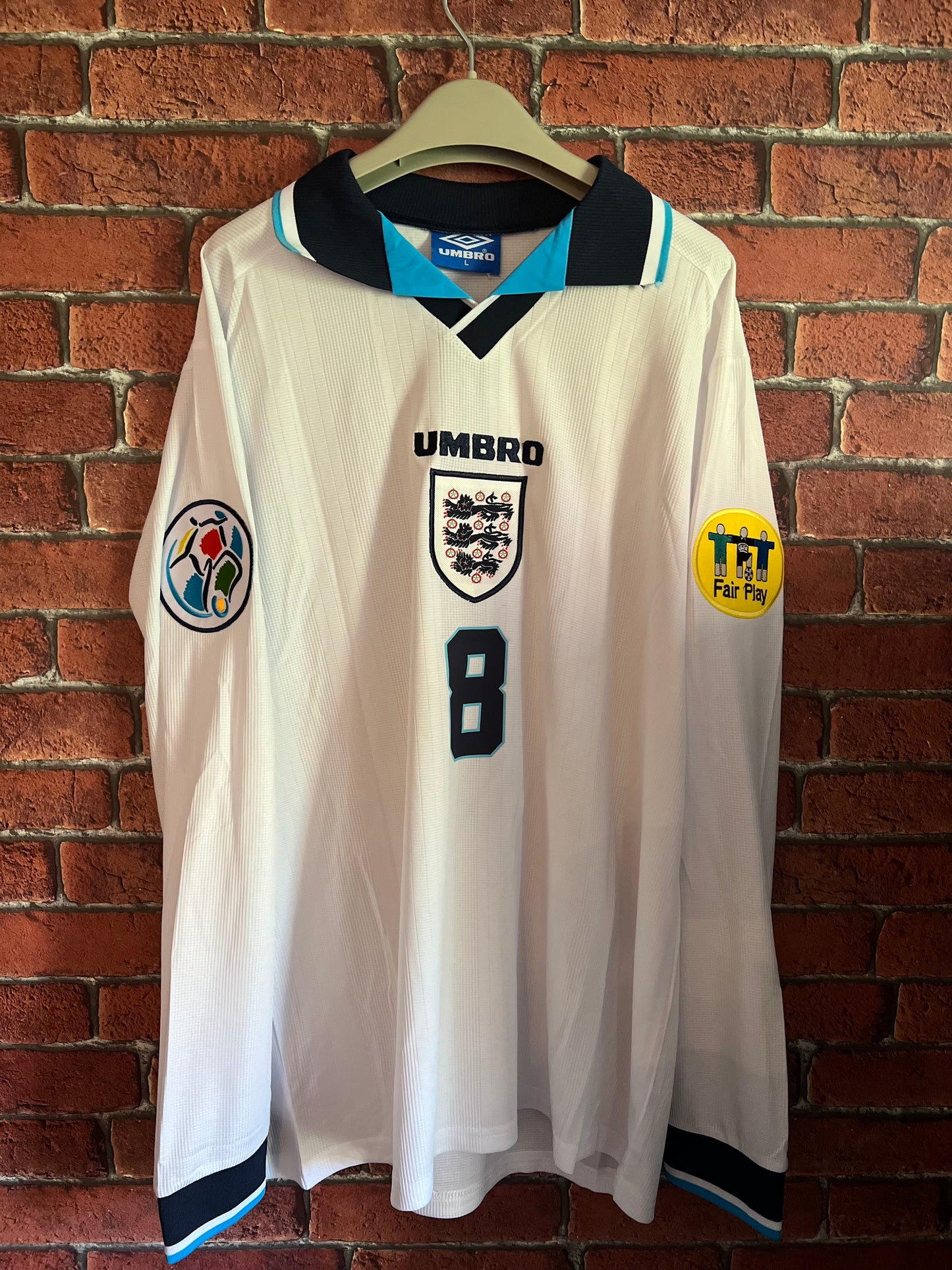 Signed Paul Gascoigne England Euro 1996 Long-Sleeve Home Shirt With 2-0 (Vs. Scotland) Inscribed