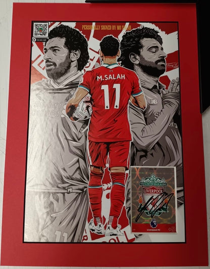 Signed Framed Mo Salah Liverpool Foil Card With QR Code Technology— Showing Salah Goals Compilation